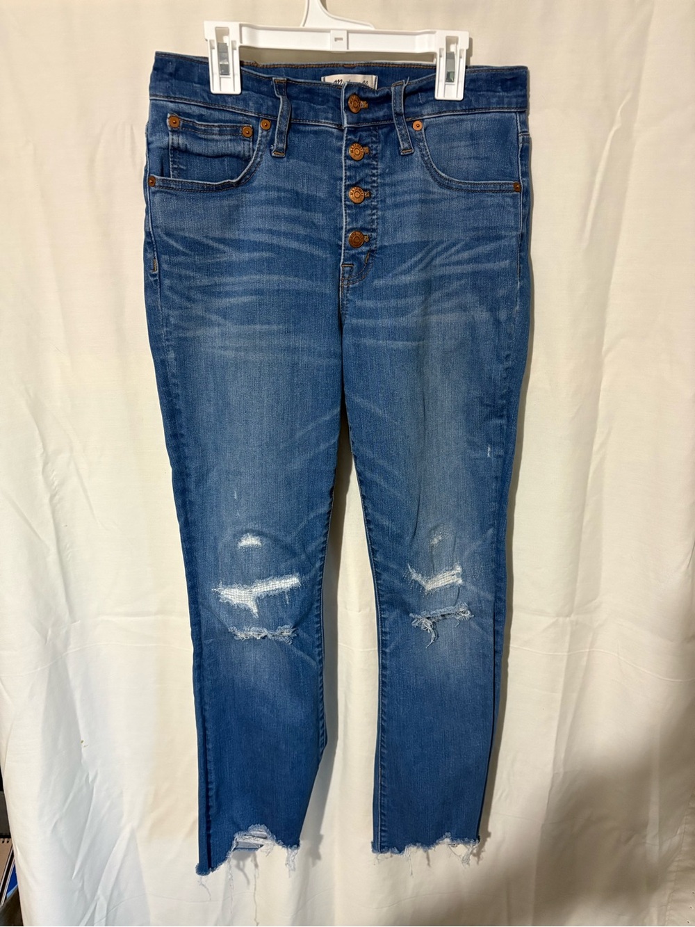 Madewell Medium Blue High-Rise Distressed Button-Fly Jeans
